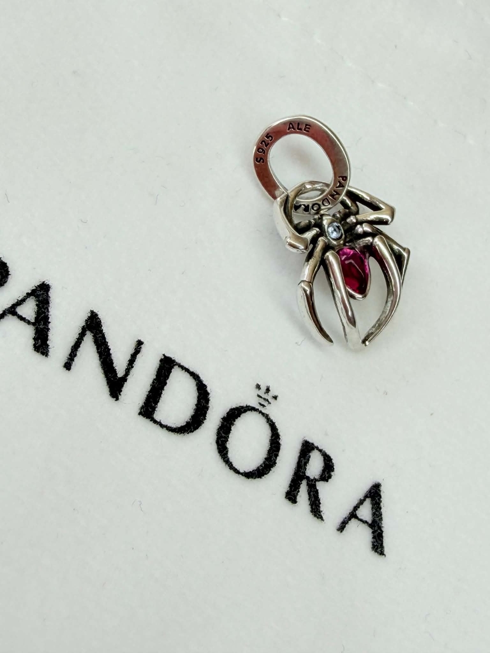 Pandora Silver Spider Charm with Fuchsia Stone